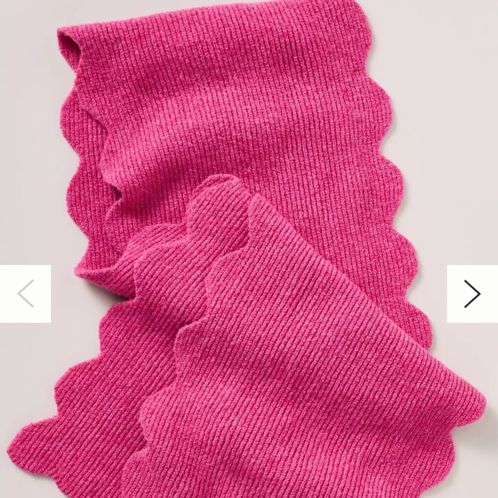 Anthropologie Vibrant Pink Scalloped Knit Scarf